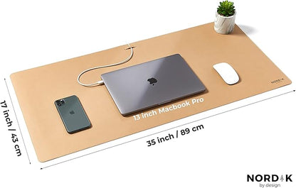 Nordik Leather Desk Mat Cable Organiser (Champagne Beige 89 X 43 cm) Premium Extended Mouse Mat for Home Office Accessories - Non-Slip Vegan Leather Desk Pad Protector & Desk Blotter Pad