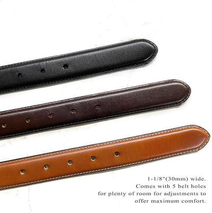 Men's Oil-Tanned Genuine Leather Dress Classic Belt 1-1/8"(30mm) or 1-3/8"(35mm) Wide One Piece Dress Belt