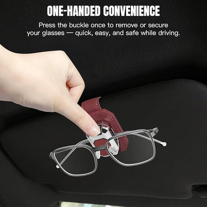2PCS Sunglass Holder for Car Visor, Faux Leather Eyeglass Holder Clip for Car Sun Visor Organizer, Universal One Handed Operation Sun Glass Hanger, Car Interior Accessories for Women Man