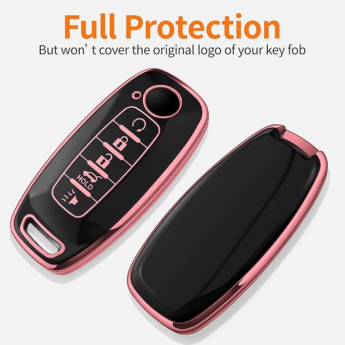 Sindeda for Nissan Key Fob Cover with Keychain Soft Full Protection Key Shell Key Case Compatible with 2023 2024 2025 Pathfinder Kicks Rouge(Pink, 5 Buttons)