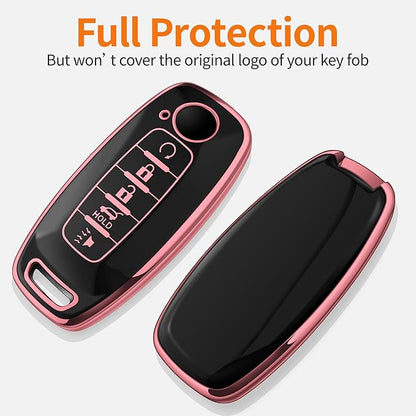 Sindeda for Nissan Key Fob Cover with Keychain Soft Full Protection Key Shell Key Case Compatible with 2023 2024 2025 Pathfinder Kicks Rouge(Pink, 5 Buttons)