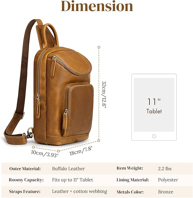 S-ZONE Sling Bag for Women Men Genuine Leather Vintage Crossbody Chest Bags Backpack Daypack Outdoor Travel