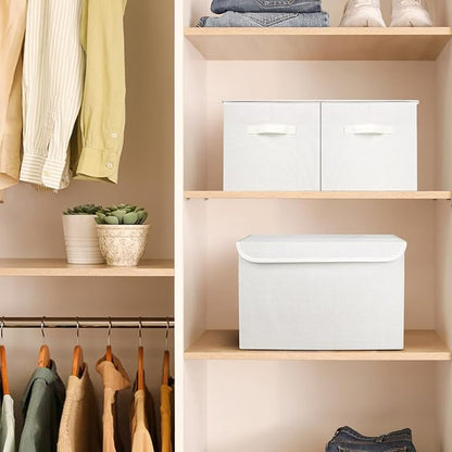Bagnizer Large 22 Quart Linen Fabric Foldable Storage Bin Cube Organizer Basket with Flip-Top Lid & Handles, Clothes Blanket Box for Home, Office, Closet, White, 4 Pack 14.6 x 9.5 x 9.5”