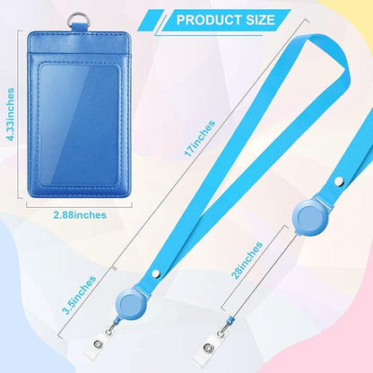 12 Pack ID Badge Holders with Retractable Lanyards Colorful Retractable Lanyards with Vertical Leather ID Badges for Office, School, Travel