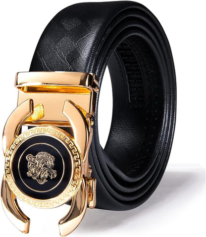 Dubulle Designer Ratchet Belt for Men Leather Fashion Adjustable Automatic Buckle Sliding Removable Dress Casual