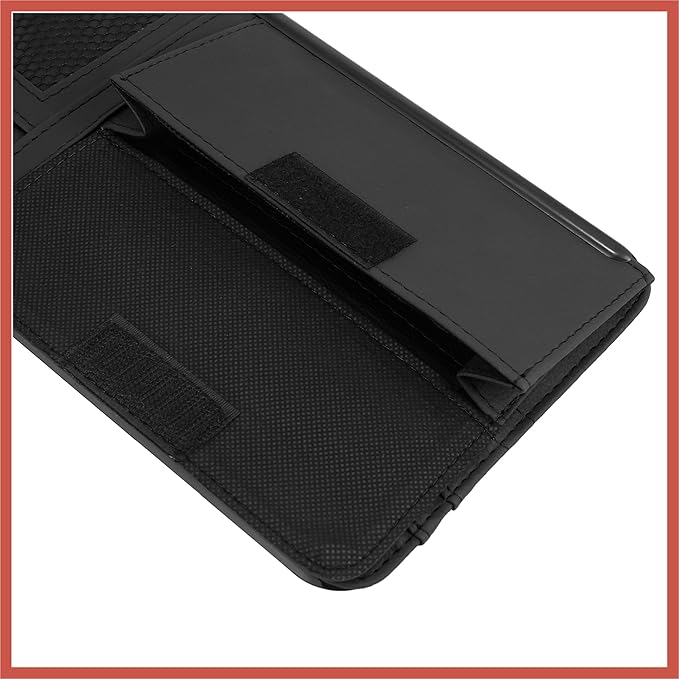 ACROPIX Black Universal Car Sun Visor Organizer Sunglasses Case Storage Pocket Hook and Loop Tape ABS PU Leather for SUV RV Truck Car Parts