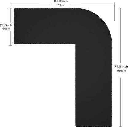 Cacoy 74.8"L x 61.8"L x 23.6"W Black PU Leather L-Shaped Desk Mat, XXL Extra Large 75 Inch L Shape Gaming Mouse Pad for Corner Desk,Waterproof Premium Leather Computer Desk Pad Blotter for Office Home