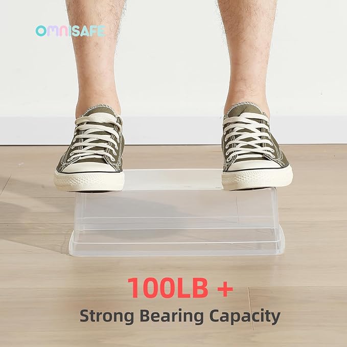 6 Quart Stackable Plastic Storage Shoebox, BPA-Free Nestable Container with Latching Lid to Organize Shoes, See-Through Box for Home and Office, Multi-Purpose Clear Bins (Transparent, 8 Pack)