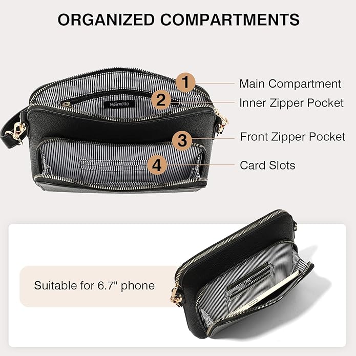 Marvolia Crossbody Bag for Women - PU Leather Shoulder Bag Trendy Small Crossbody Purse Bag for Travel Work Party