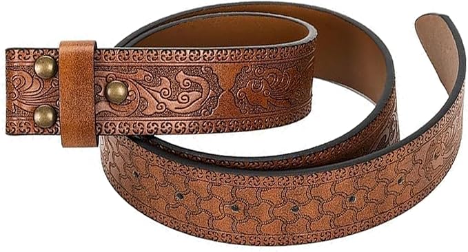 IZUS Vintage Western Belt Strap without Buckle Longhorn-Bull-Embossed Cowboy Belt for Women Men 1-1/2" Wide PU Leather Strap