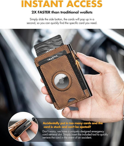IW Slim Airtag Wallet for Men: Pop Up Bifold Wallet with Detachable Money Clip ID Window for Air Tag(1st & 2nd Generation) - RFID Blocking for 8-10 Cards Cash - Gift Box Included (Light Brown)