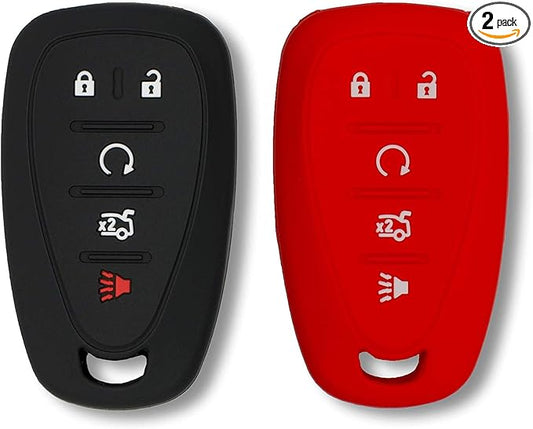 Autobase Silicone Key Fob Cover for Chevy Malibu Camaro Trax Traverse Trailblazer Sonic Cruze Blazer Volt Equinox Spark | Car Accessory for Chevrolet | Key Protection Case 2 Pcs (Black & Red)
