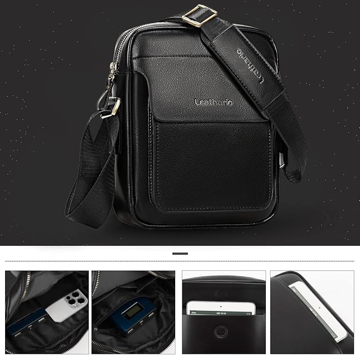 Leathario Crossbody Bag For Men Vegan Leather Shoulder Messenger Purse Sling Satchel Bag For Work Business Travel | Vegan Leather, Purse, For Work, Business, Travel