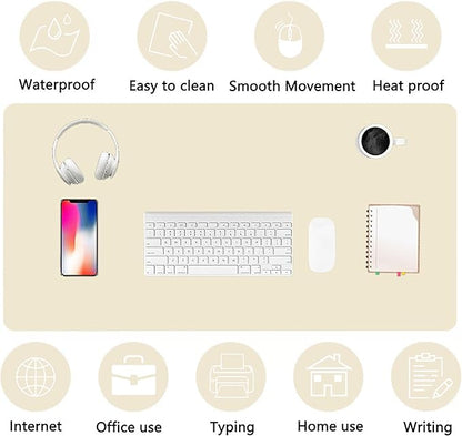 PU Leather Desk Pad Protector Gaming Mouse Pad Non Slip Desk Mat for Keyboard and Mouse Waterproof Desk Writing Pad for Office and Home Desk Accessories(Beige, 23.6 * 11.8)