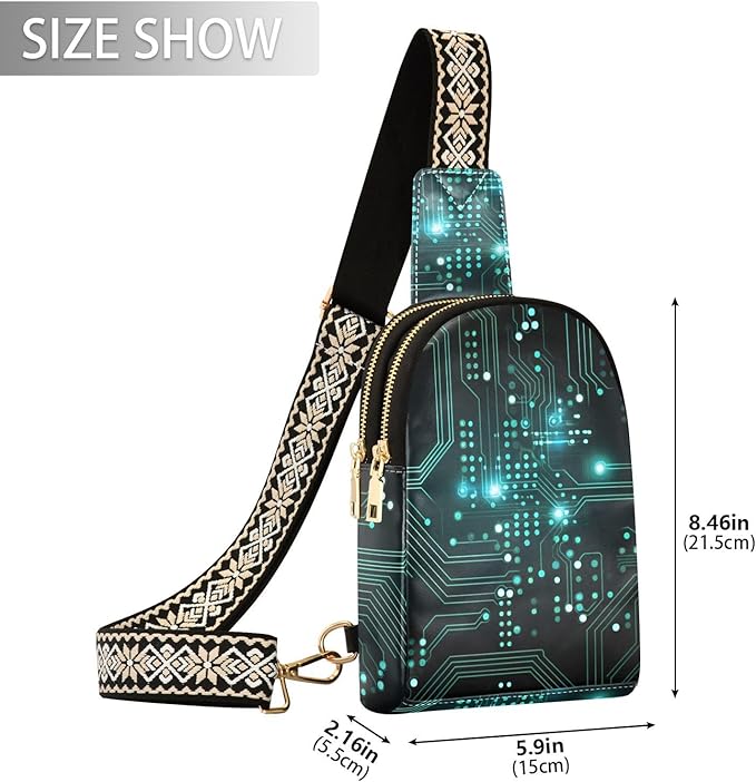 ZAZYXTJ Circuit Board Crossbody Sling Bag for Women Leather Small Chest Bag Adjustable Straps Daypack for Travel Sport Hiking