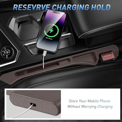 Car Seat Gap Filler 2Pack, Inserts Between Seats Console with Organizer Storage Upgraded Phone Holder Car Side Seat Gap Fillers Cars Front Seats Fill Plug Car Essentials for Vehicle SUV Truck (Brown)
