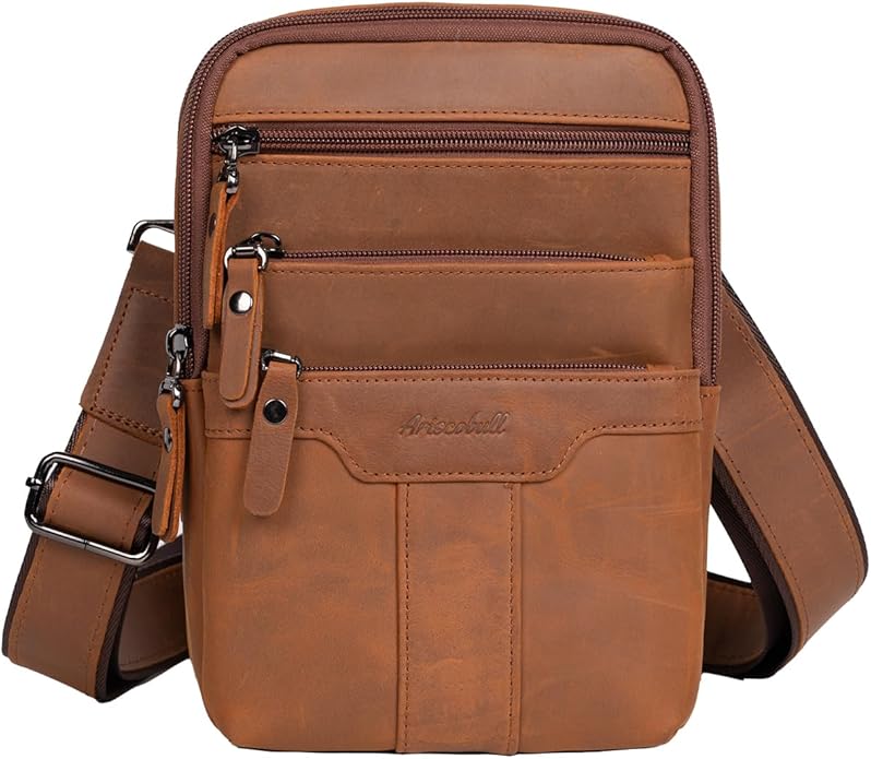 Leather Messenger Bag for Men, Small Leather Sling Shoulder Bag Messenger Pack for Men, Man Purse