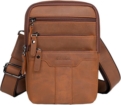 Leather Messenger Bag for Men, Small Leather Sling Shoulder Bag Messenger Pack for Men, Man Purse