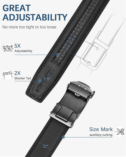 BOSTANTEN Mens Belt Leather Ratchet Belt For Men Dress and Casual with Adjustable Buckle, Trim to Fit
