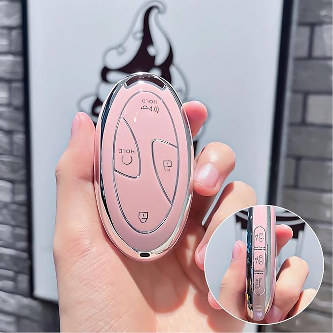 7 Buttons Compatible with Hyundai Key Fob Cover Accessories, Fits for Sonata Santa Fe Tucson KONA Grandeur Ioniq 6, Soft TPU Key Case with Leather Keychain (Pink)