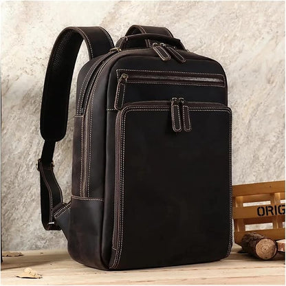 Mens Leather Backpacks 15.6-inch Laptop Backpack Business Backpack Classic Backpack Travel Backpack for Men(Coffee)
