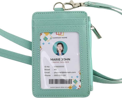 bolimoss 2-in-1 ID Badge Holder with Lanyard Wallet,Vertical ID Badge Card Holder with 1 Clear ID Window, 4 Credit Card Slots, 1 Side Zipper Pouch, Detachable Wristlet & Neck Lanyard (Green)