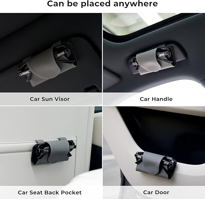 Car Sunglasses Holder Case, Leather Sunglasses Holder Clip for Car Sun Visor, Magnetic Glasses Clip, Car Interior Storage Accessories (Beige)
