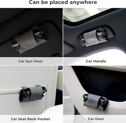 Car Sunglasses Holder Case, Leather Sunglasses Holder Clip for Car Sun Visor, Magnetic Glasses Clip, Car Interior Storage Accessories (Beige)