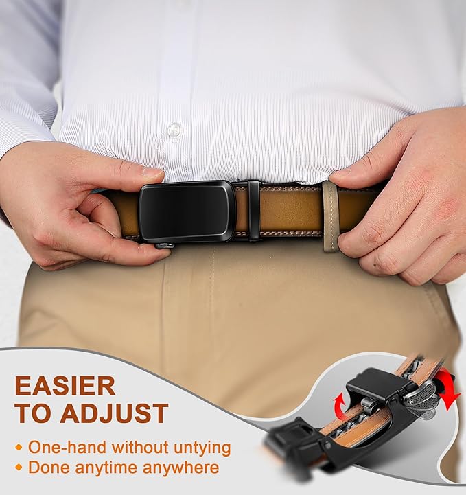 BULLIANT Men's Ratchet Belt 2 Pack-Click Leather Belt Adjustable for Men Gift 1 3/8-Cut for Perfect Fit
