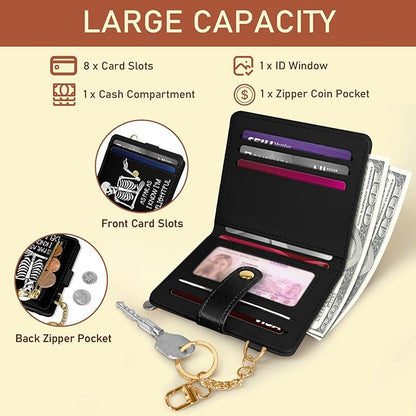 Jogjam Skull Skeleton Rfid Women Wallet, Small Slim Thin Credit Card Wallet, PU Leather Bifold Cash Zipper Coin Pocket ID Window for Female Ladies Teen Girls Girly