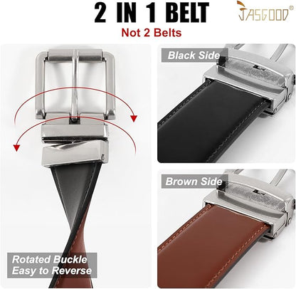 JASGOOD Men's Belt, Reversible Leather Belts for Men for Dress Pants, One Reverse For 2 Sides Casual Belt