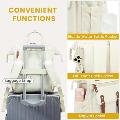 LOVEVOOK Laptop Backpack for Women Work Travel Commuter Backpack Business Computer Bag Teacher Doctor Nurse Bags College Backpack Purse, 15.6 Inch, Beige-Brown-Brown