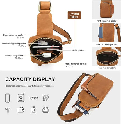 Genuine Leather Sling Bags for Men Crossbody Purse Vintage Small Messenger Shoulder Bag for Phone Side Chest Daypack Bag