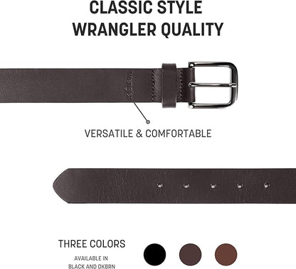 Wrangler Men’s Full Grain Genuine Leather 35mm Thick Casual Belt for Jeans, Pants