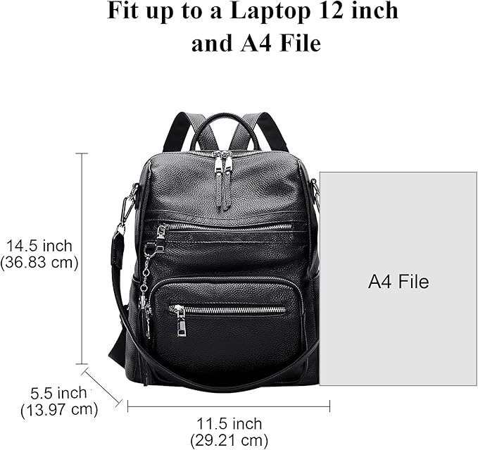 ALTOSY Genuine Leather Backpack Purse for Women Large Shoulder Bag With Laptop Compartment Multiple Pockets(S106 Black)
