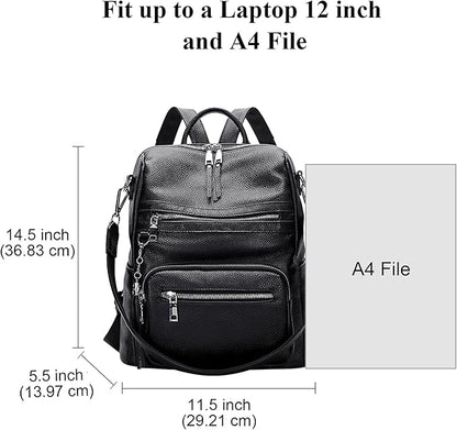 ALTOSY Genuine Leather Backpack Purse for Women Large Shoulder Bag With Laptop Compartment Multiple Pockets(S106 Black)