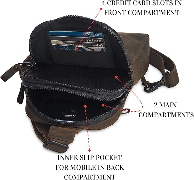 Leather Sling Bag for Women Genuine Crossbody Purse Small Trendy Cross Over Chest with Phone and Credit Card Slots (Coffee Crazy Horse)