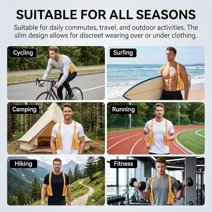 Leather Double Shoulder Armpit Bag for Men Underarm Concealed Rover The Holste Vest for Mens Adjustable Leather Bag (Yellow)