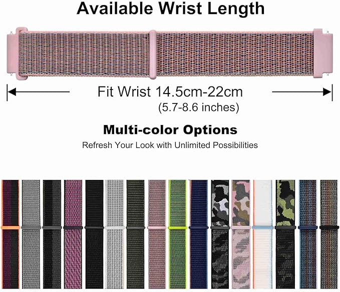 WOCCI 22mm Adjustable Nylon Watch Band, Quick Release Sport Loop Strap (Sand Pink)