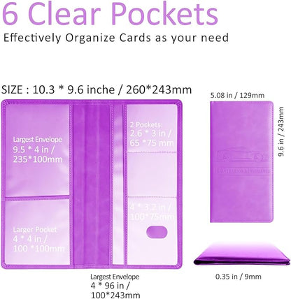 Car Accessories Registration and Insurance Holder,Leather Essential Card Magnetic Shut Vehicle Glove Box Organizer Case for Auto Driver License Document Truck Motorcycle Boat-Purple