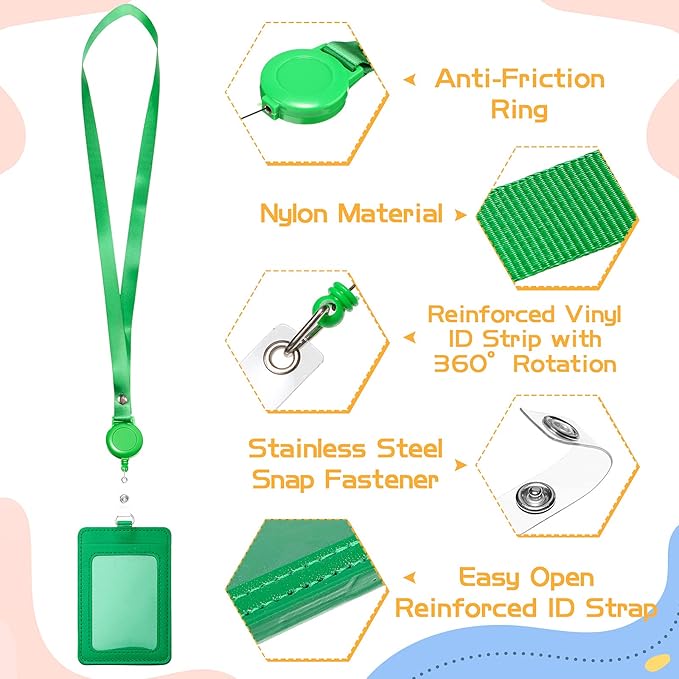 12 Sets ID Holder Badge with Lanyards Retractable Name Badge Reel PU Leather Waterproof Clear Card Holder with 1 Transparent ID Window 1 Credit Card Slot for Women Men Nurse School Office (Vertical)
