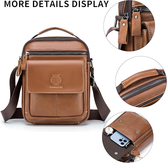 Small Leather Messenger Bag for Men, Man Bag Crossbody, Men's Shoulder Bags Leather Man Purse Handbag