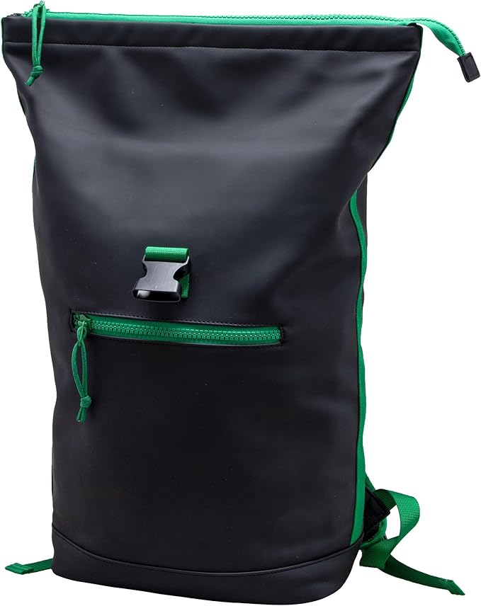 X RAY Roll Top Laptop Backpack for Men Women, PU Leather Expandable Roll Up Backpack Capacity Adjustable 22L Fits 15.6" Laptop, Black/Kelly Green
