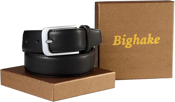 Bighake Men's Genuine Leather Dress Belt, Handmade Leather Jeans Belt for Men Work Business and Casual