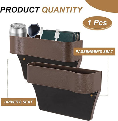 HARFINGTON Car Seat Gap Filler Organizer 10.2 x 6.5 x 2.4 Inch ABS Universal Car Organizer Storage Box Between Seat and Console (Right) with Cup Holders for Phone Sunglasses Keys, Brown