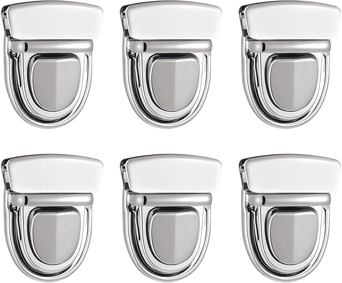 6 PCS Metal Tuck Lock Clasp Catch Thumb Lock Purse Buckle Fasteners Metal Clasp Locks Hardware Clips for DIY Wallet Handbag Leather Craft Making, Silver