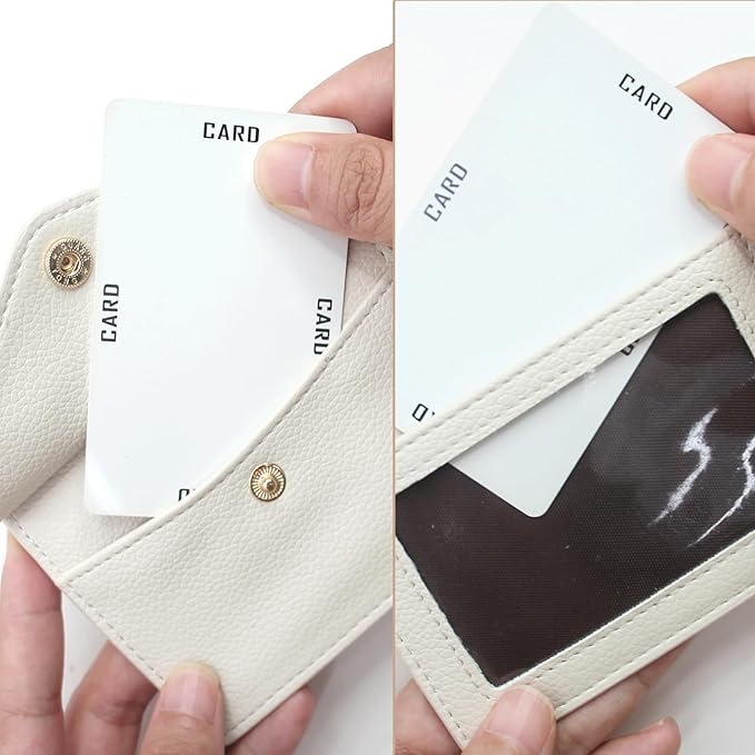 Office Badge Holder - Boshiho Genuine Leather Credit ID Card Holder with Stretch Neck Lanyard and Pen Clip, Gift Box (Horizontal-White)