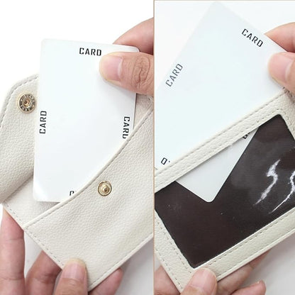 Office Badge Holder - Boshiho Genuine Leather Credit ID Card Holder with Stretch Neck Lanyard and Pen Clip, Gift Box (Horizontal-White)