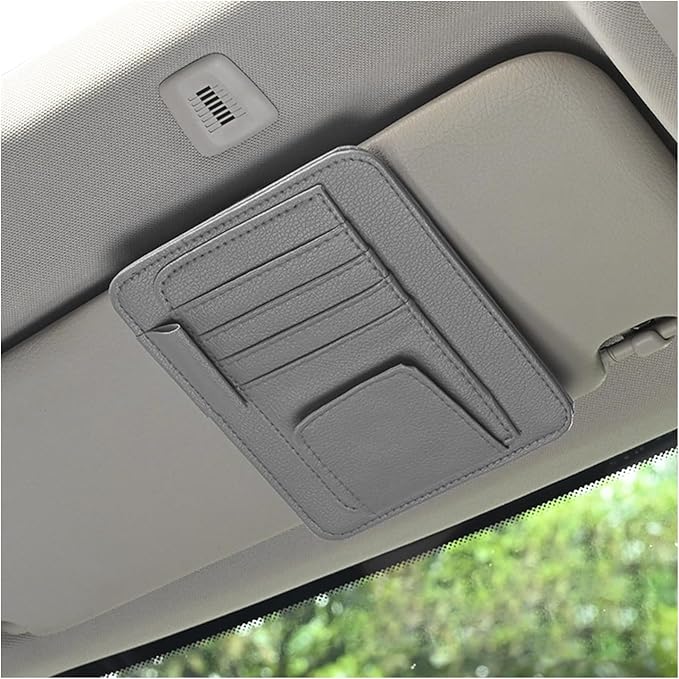 Augeny Car Sun Visor Organizer, Small Auto Visor Organizer and Storage, Registration and Document Holder, Vehicle Accessories for Sunglasses, Document, Card, Pen, Driver License (Gray)