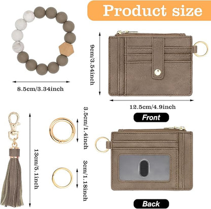 KNGITRYI Wallet Keychain Wristlet for Women,Slim RFID Credit Card Holder Purse Tassel Keychain Bangle Key Ring for Men Women